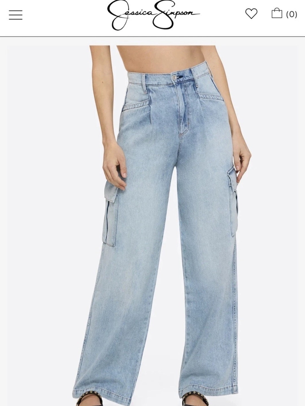 Jessica Simpson Jenna Valley Sky Light Blue Wide-Leg Cargo Jeans